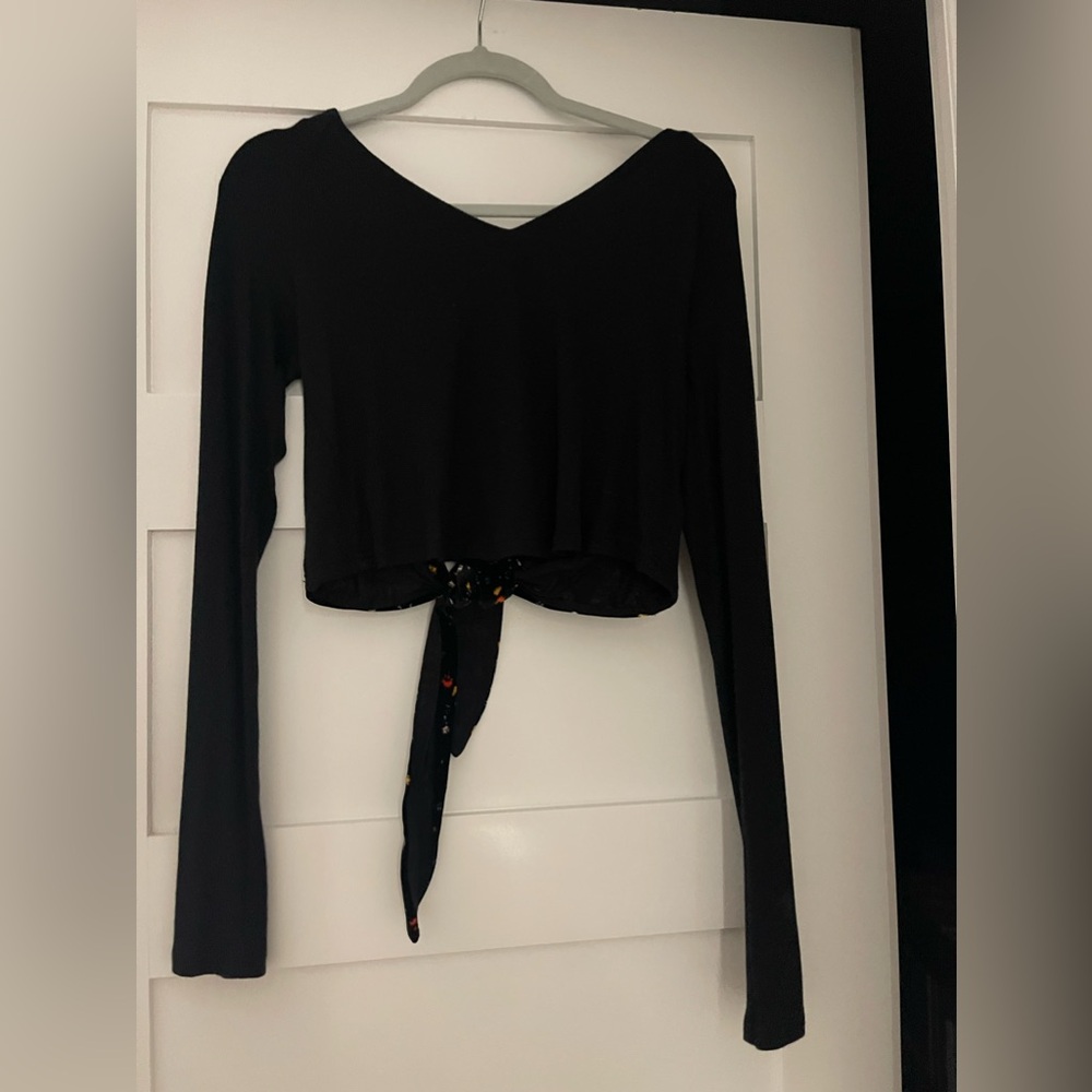 black free people open back long sleeve shirt